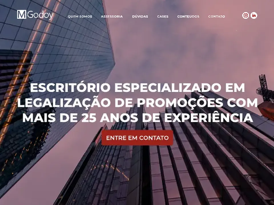 Primeira tela do site da MGodoy